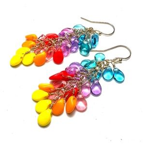 New Cascade Rainbow Earrings 14k Gold Filled , Handmade Glass Gems